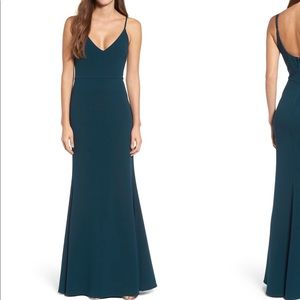 Floor length formal mermaid style emerald dress